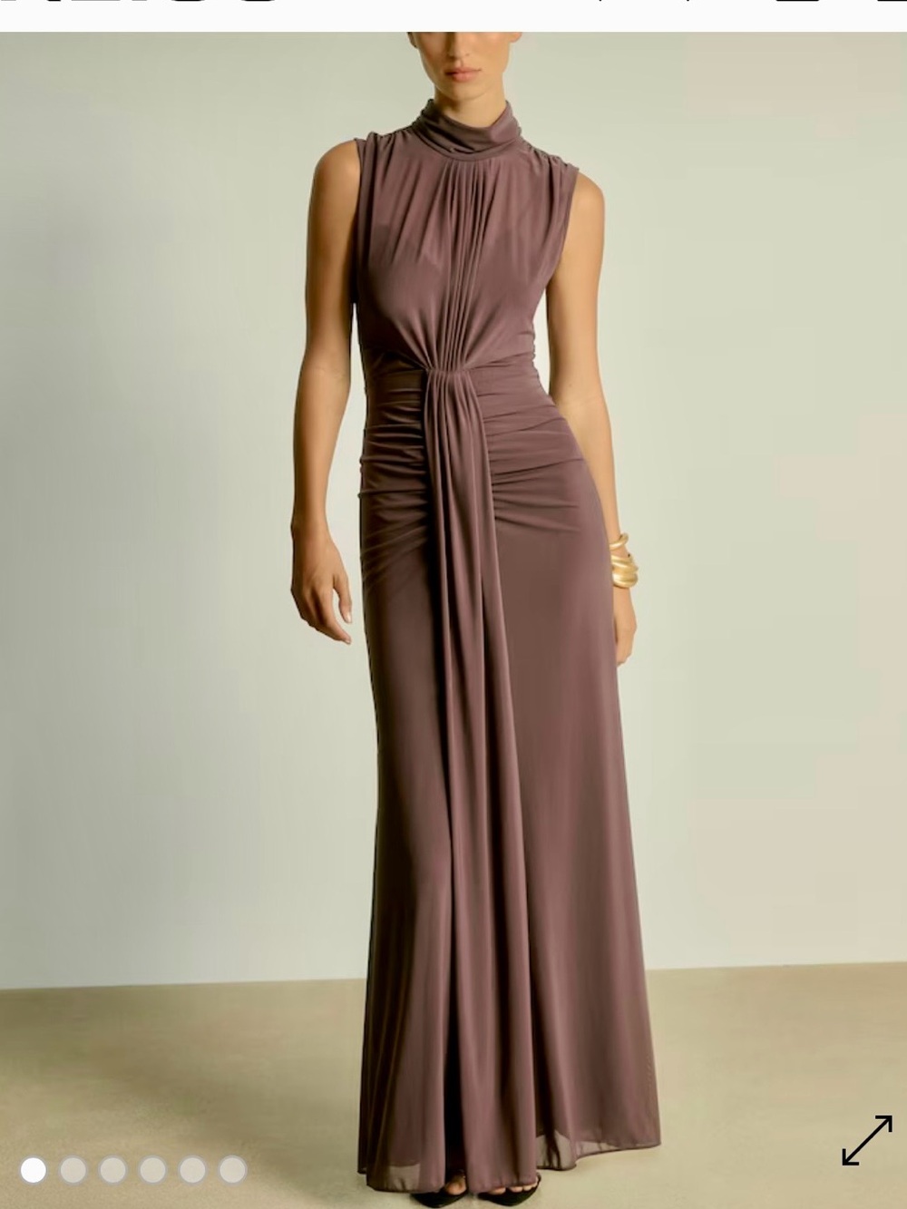 Reiss Daniella Taupe Ruched Sheer Maxi Dress - Size 10 and Size 12